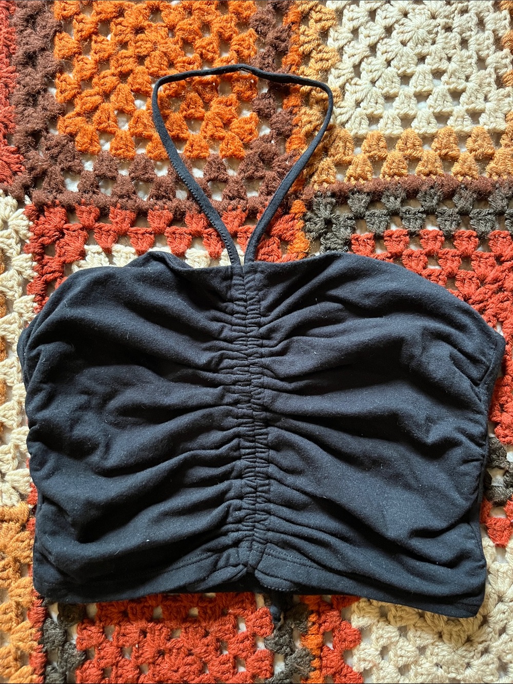 Black Halter Ruched Halter Crop Top